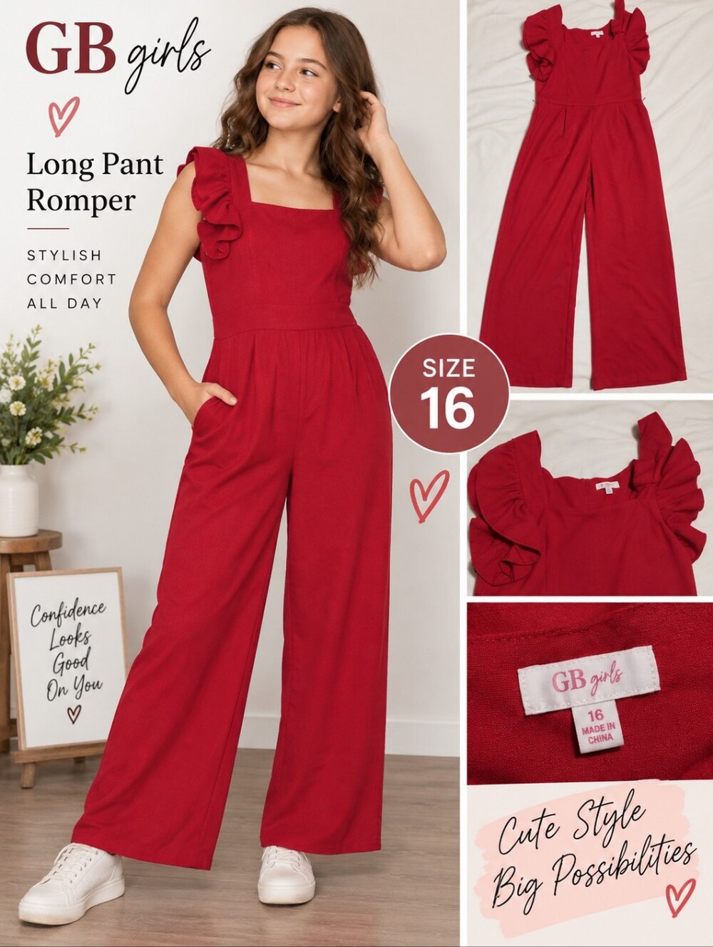 GB girls size 16 red long pant romper #25